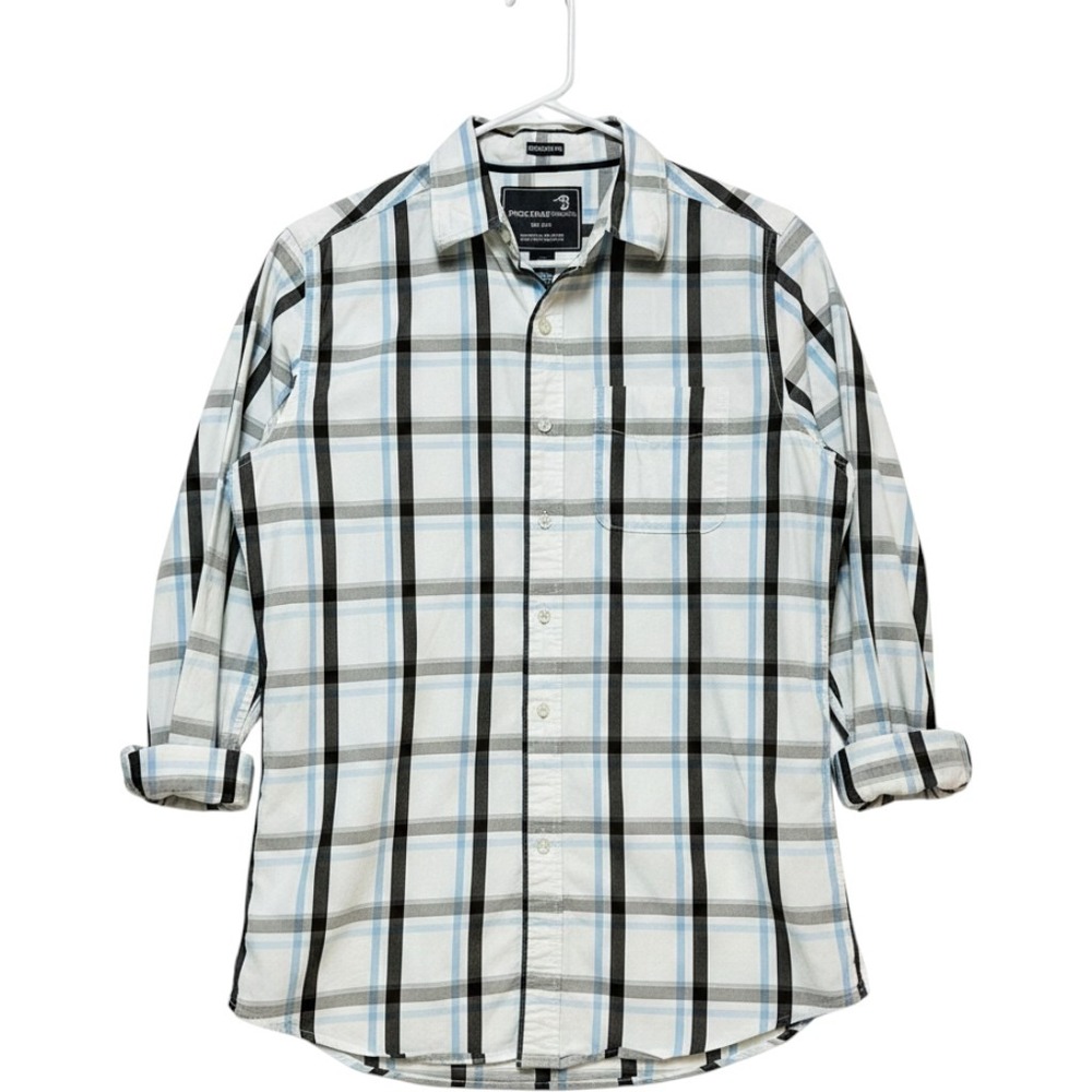 Duck Head Mens Button Down Shirt Athletic Fit Plaid White Blue Black Size M